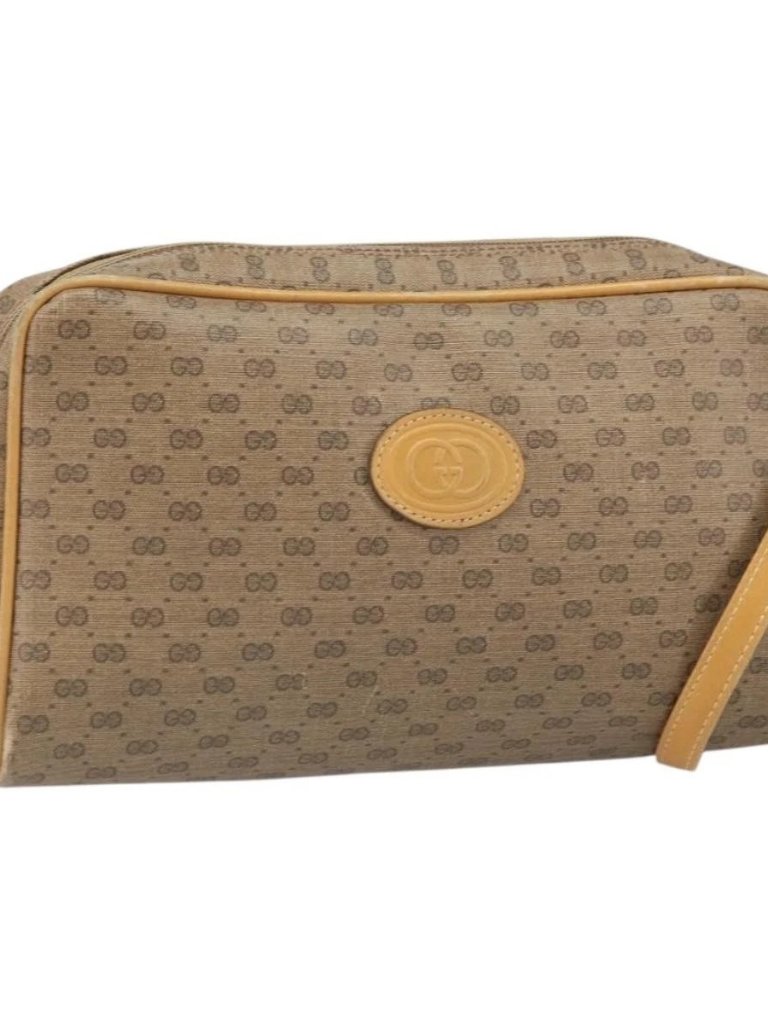 Gucci Micro Gg Supreme Shoulder Bag Pvc Beige Gold Auth 170584